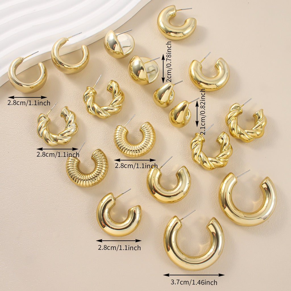 Golden Personality CCB Earrings Creative Double Circle Earring Set 3 Pairs