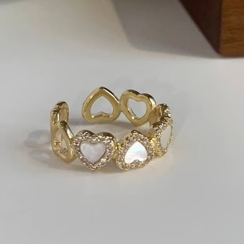 Fashionable Real Gold-Plated Exquisite Mother-of-Pearl Heart Ring