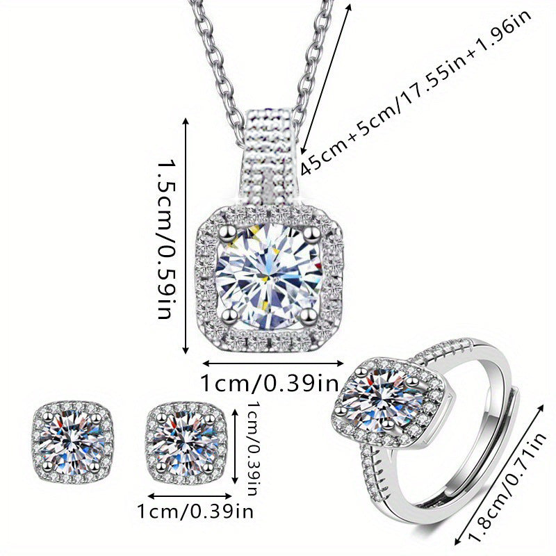 Women's Simple Fashionable And Versatile Zircon Necklace Stud Ring Set