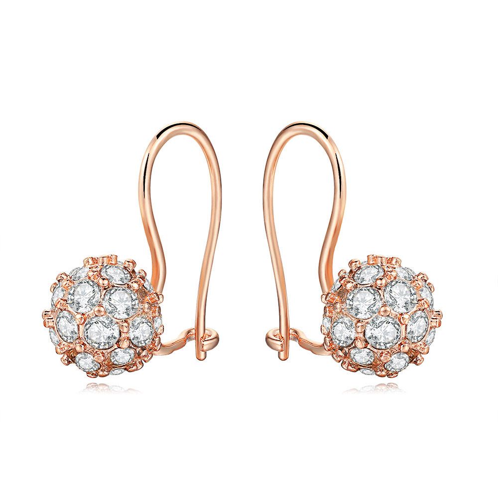 Stylish Full-diamond Spherical Rose Gold Earrings For Women