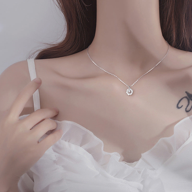 Pure Silver Rotating Snowflake Women's Light Luxury Niche Design Necklace