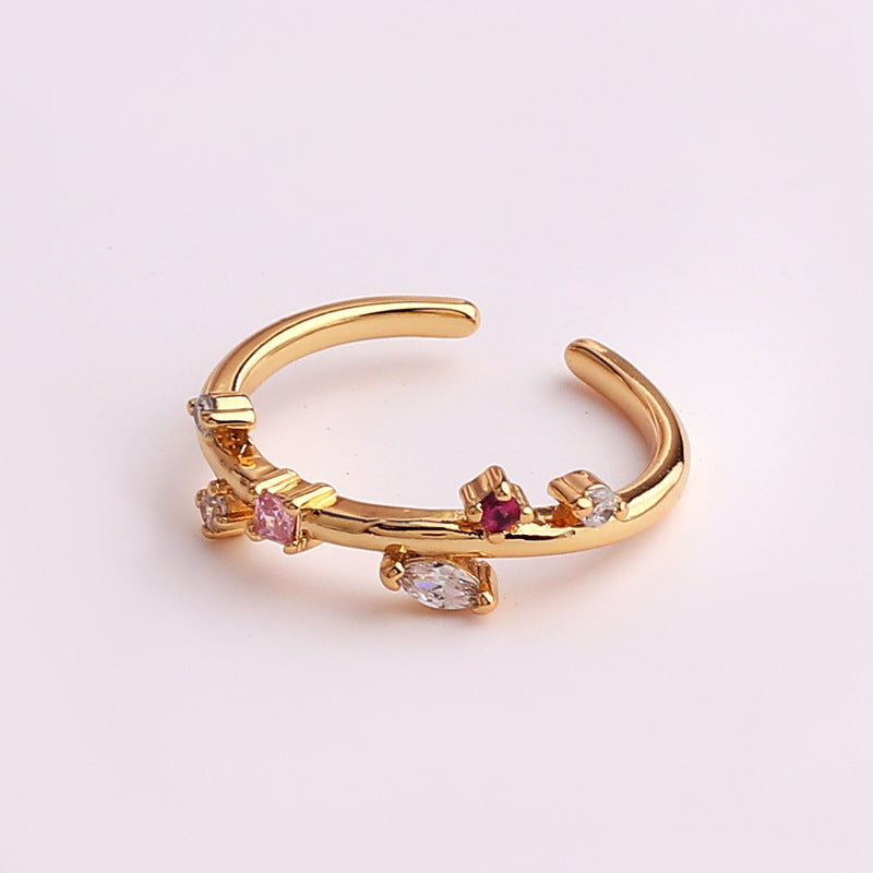 Copper Micro-set Colored Zircon Heart-shaped Ring For Women