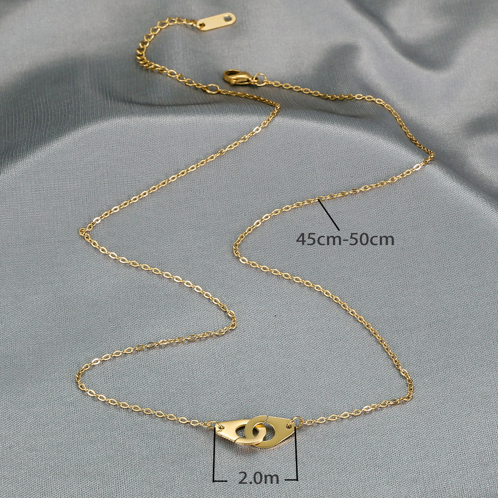 Minimalist Double-Ring Handcuff Pendant Necklace, Personalized Hip-Hop Style