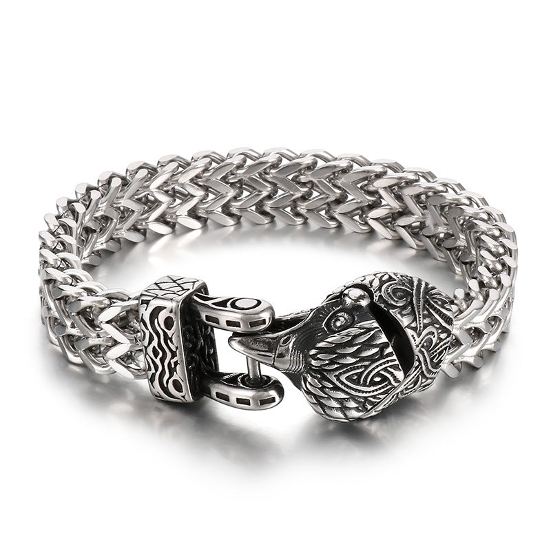 Retro Wolf Head Snake Head Reversible Chain Titanium Steel Men's Bracelet