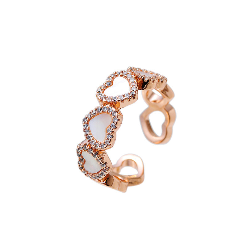 Fashionable Real Gold-Plated Exquisite Mother-of-Pearl Heart Ring