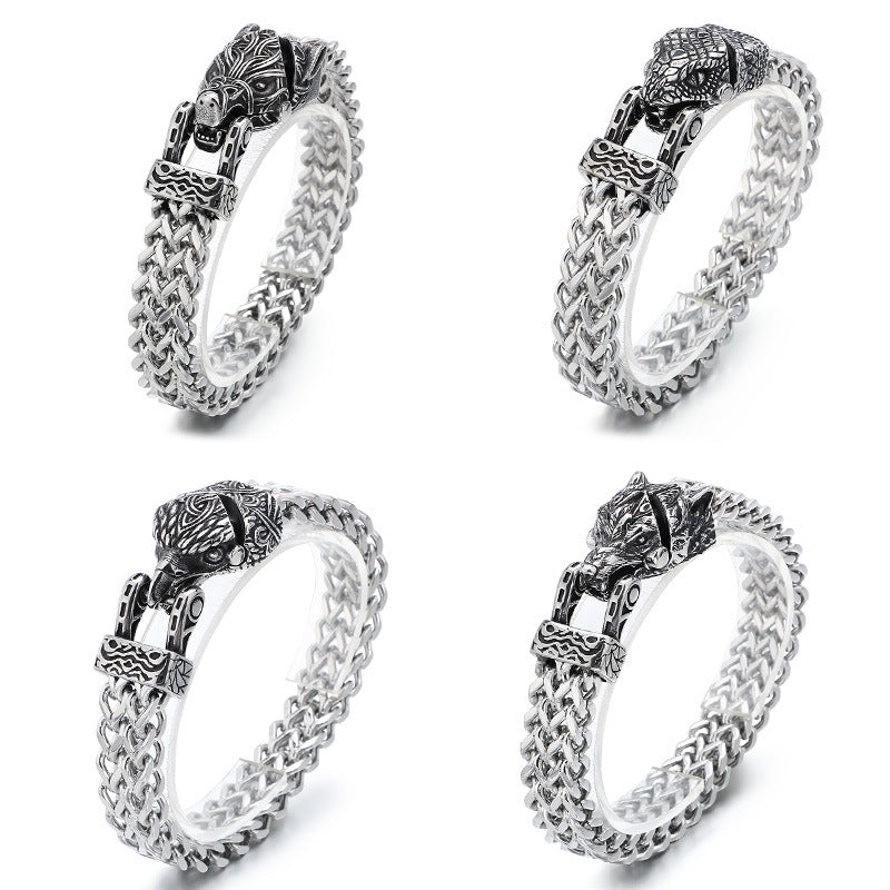 Retro Wolf Head Snake Head Reversible Chain Titanium Steel Men's Bracelet