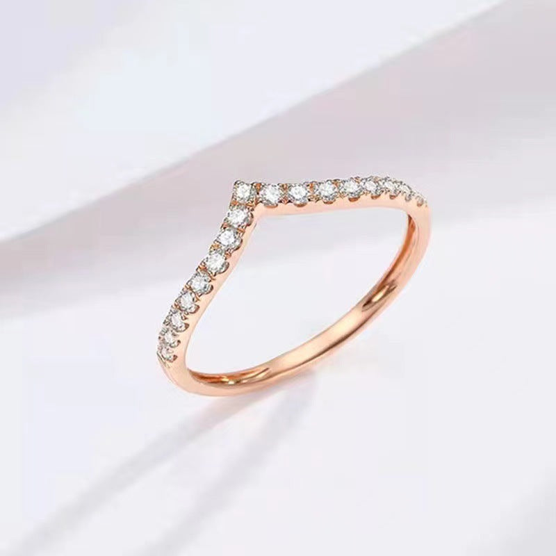 V-shaped Diamond Ring For Women, Stackable With Crown Electroplating