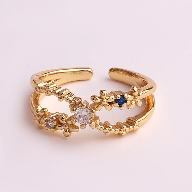 Copper Micro-set Colored Zircon Heart-shaped Ring For Women