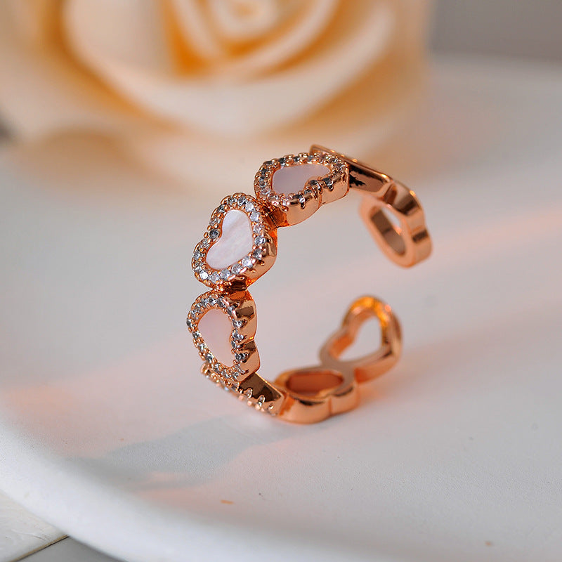 Fashionable Real Gold-Plated Exquisite Mother-of-Pearl Heart Ring