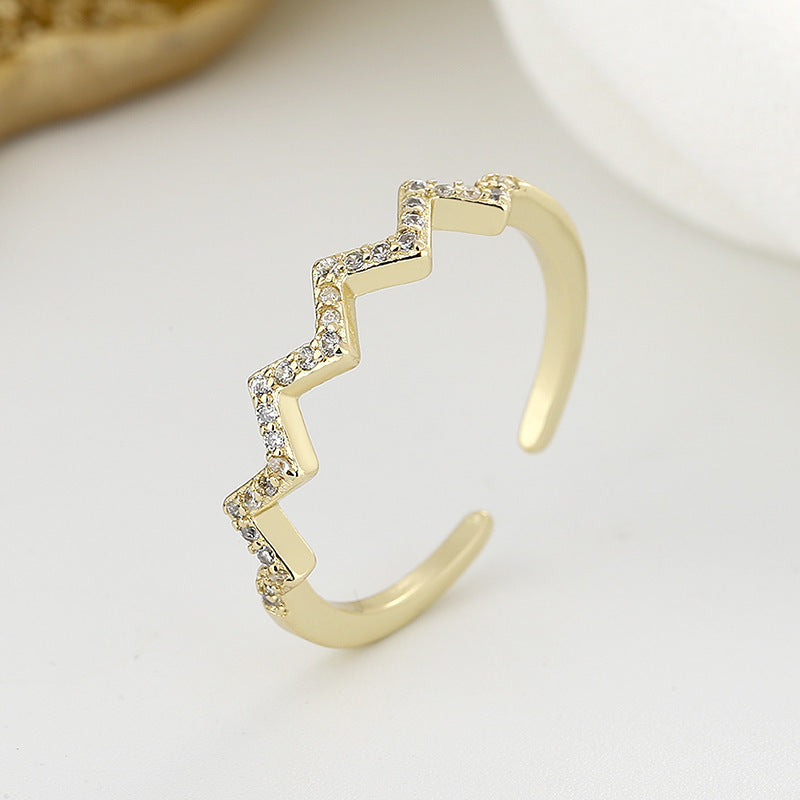 ECG Wave V-shaped Ring Fashion Simple Zircon Inlaid Ring