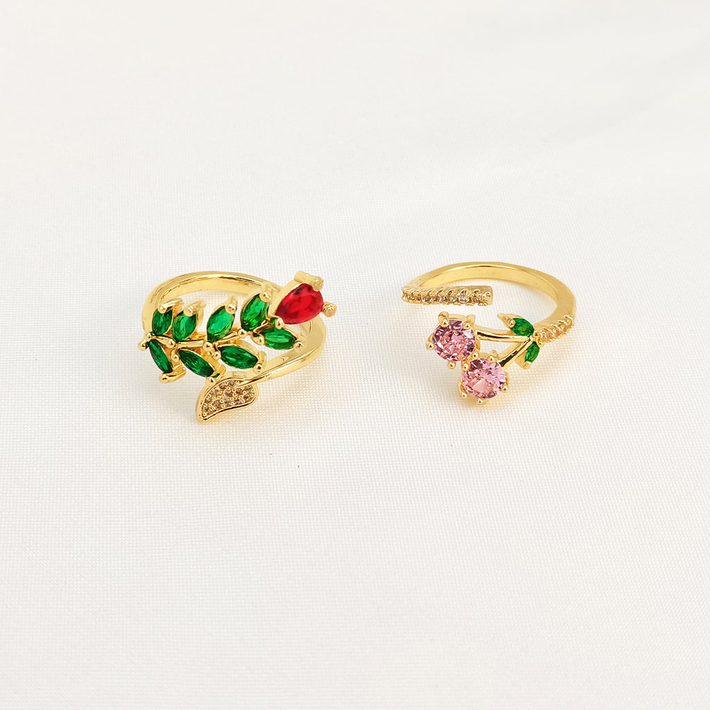 Affordable Luxury Fashion Copper-plated Gold Zircon Leaf Geometric Open Ring For Women