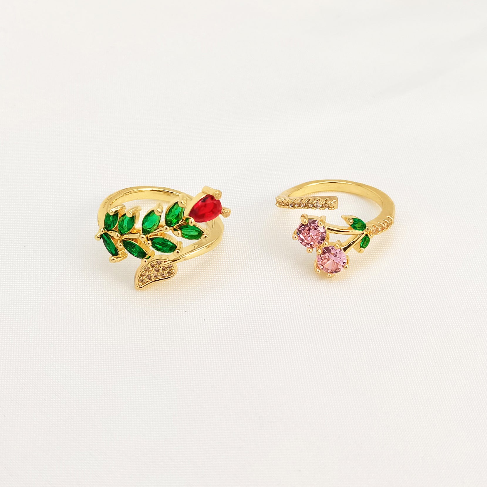 Affordable Luxury Fashion Copper-plated Gold Zircon Leaf Geometric Open Ring For Women