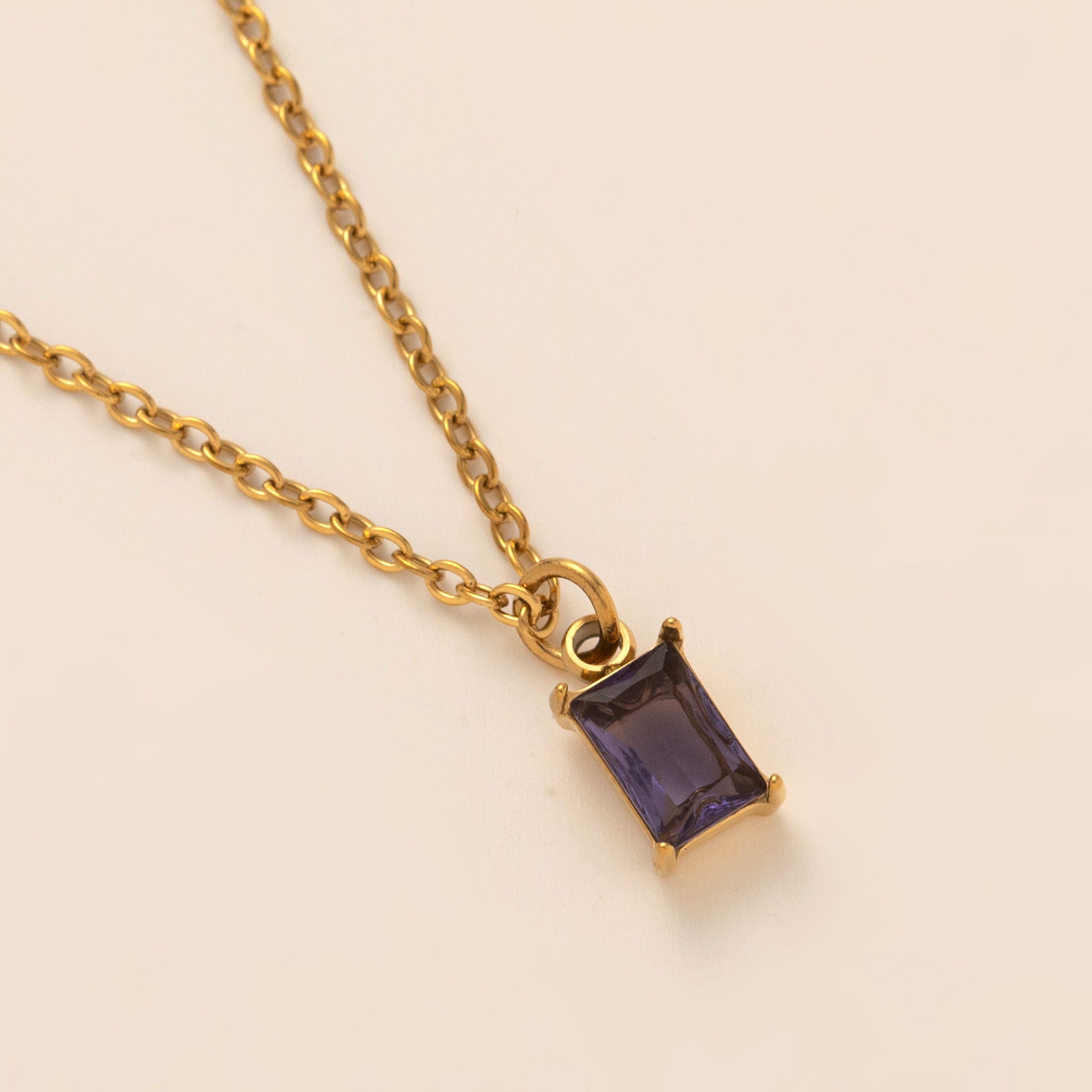 Titanium Steel Necklace Rectangle December Birthstone Pendant Collarbone Chain
