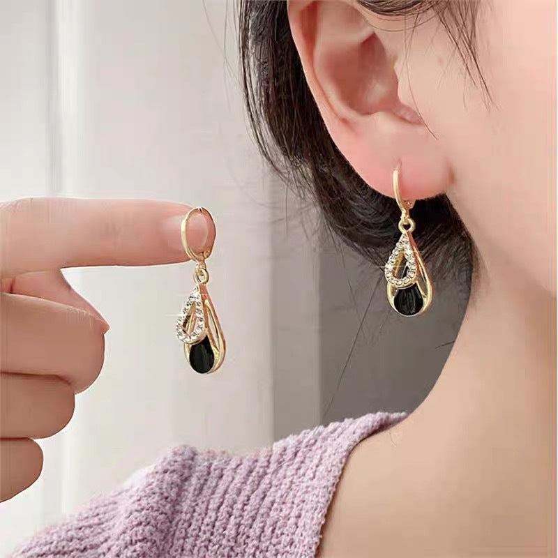 Light Luxury High-end Diamond-inlaid Drop Hollow Double-layer Earrings