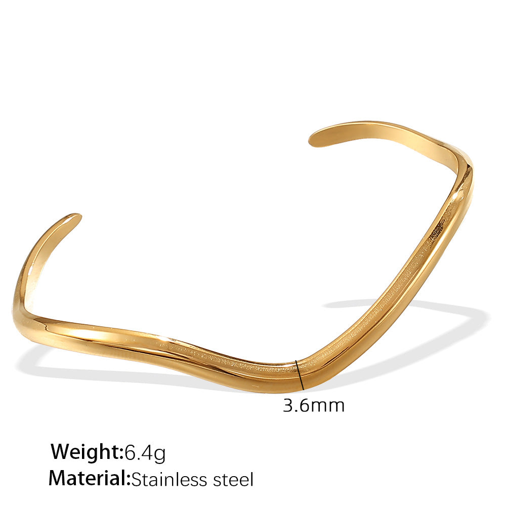 Niche Minimalist Open-end Gold Ripple Line Bracelet