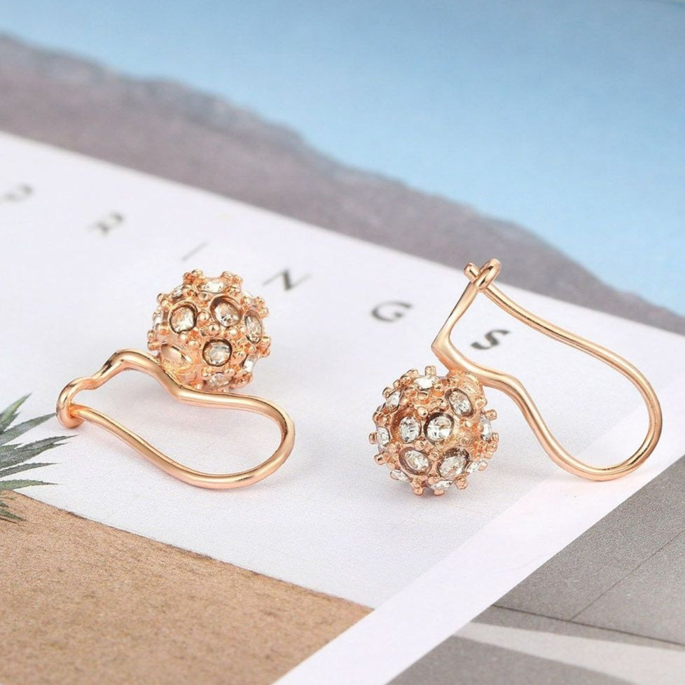 Stylish Full-diamond Spherical Rose Gold Earrings For Women