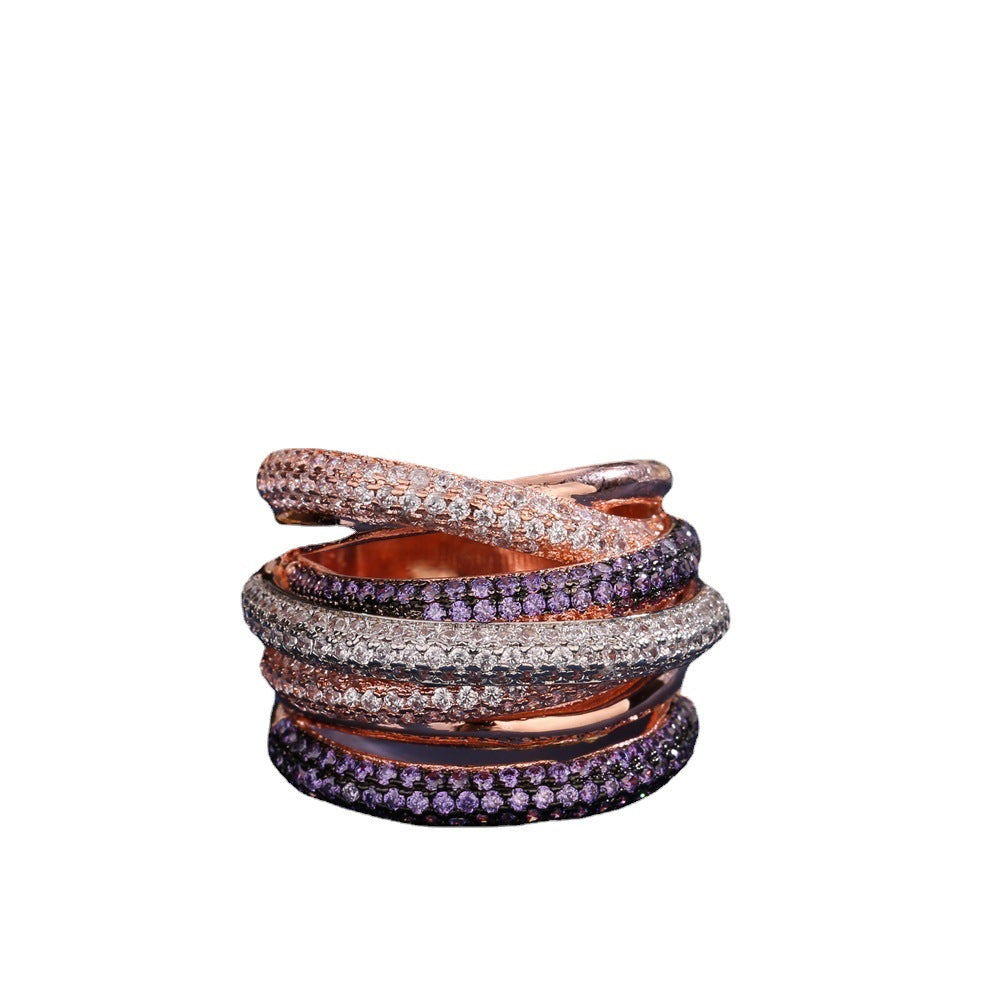 Personality Cross Line Ring With Zirconia Color Separation