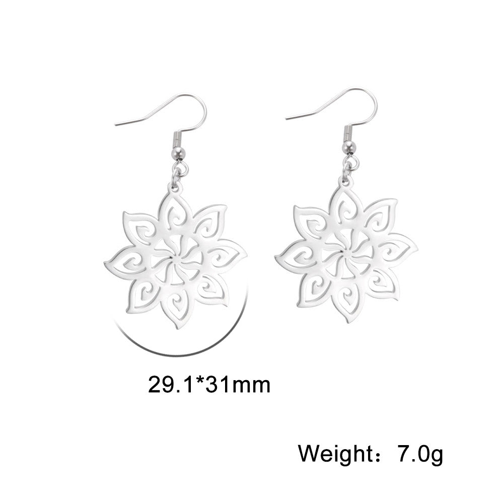 Stainless Steel Eight-petal Flower Necklace Ear Hook Set