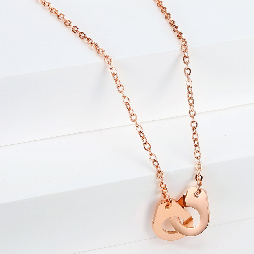 Minimalist Double-Ring Handcuff Pendant Necklace, Personalized Hip-Hop Style