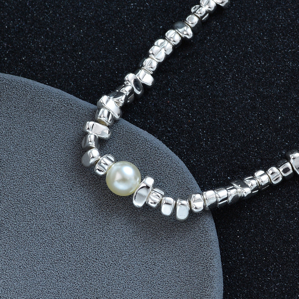 Irregular Silver Triangle Pearl Bracelet With A Few Taels Of Broken Silver