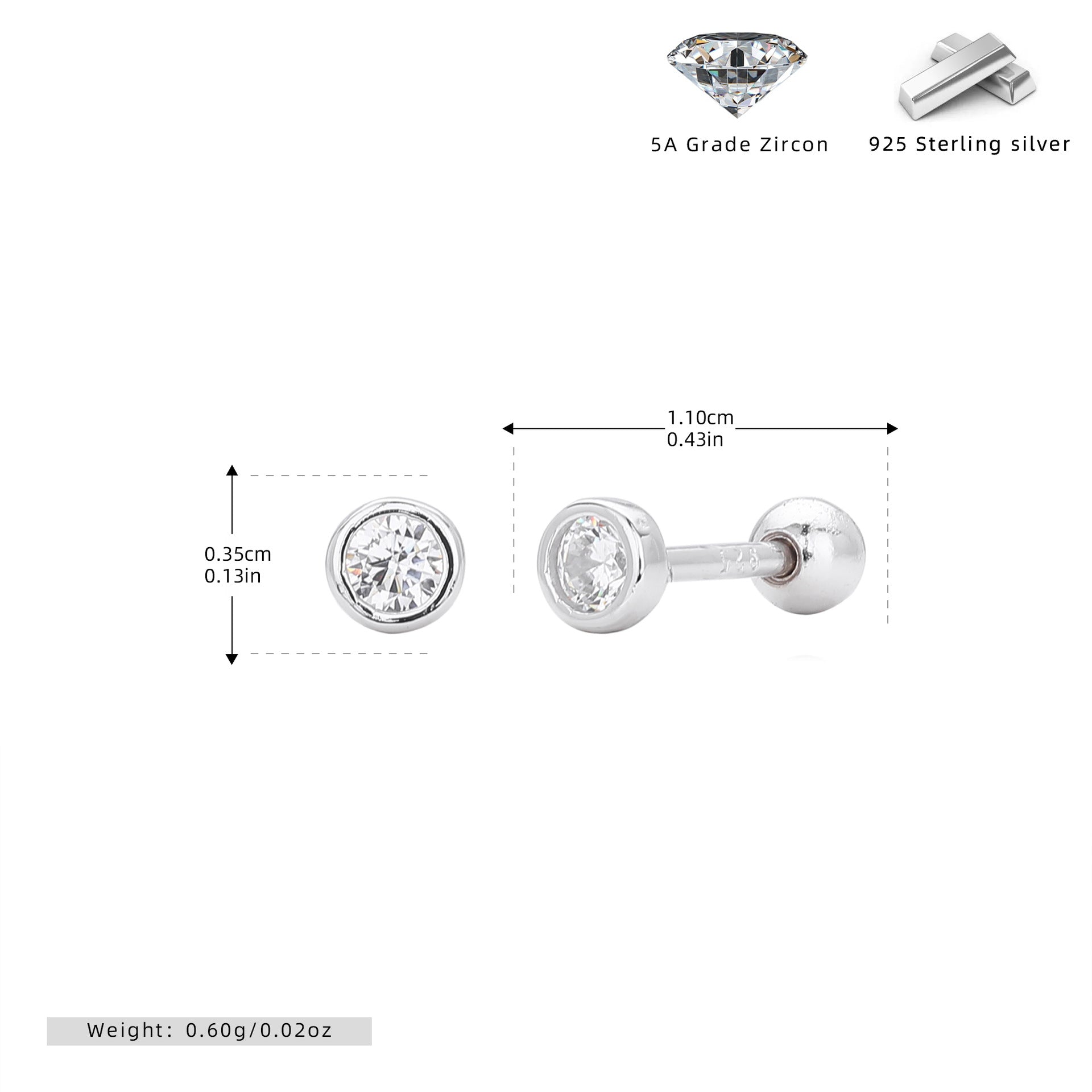 S925 Sterling Silver Threaded Earrings With Zircon Inlays