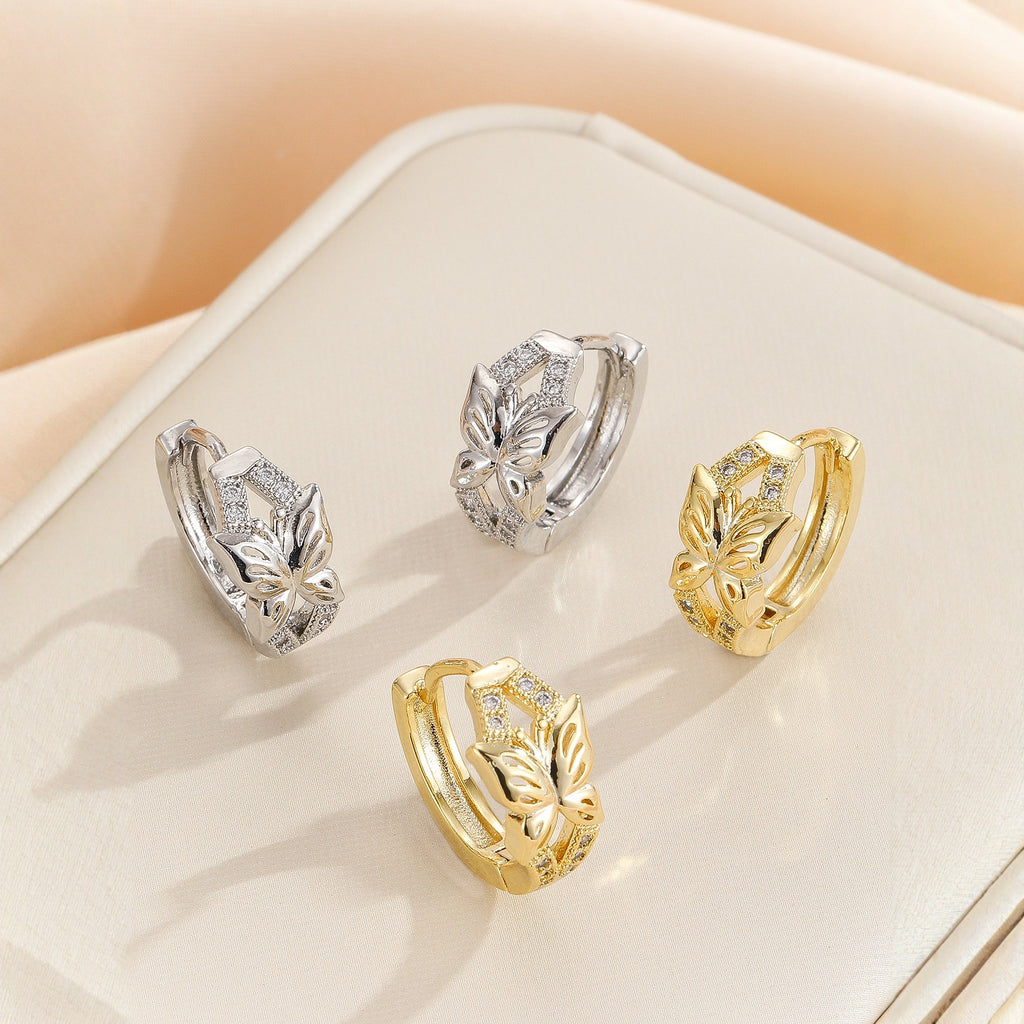 Fashionable And Minimalist Zircon Hollow Butterfly Ear Buckle