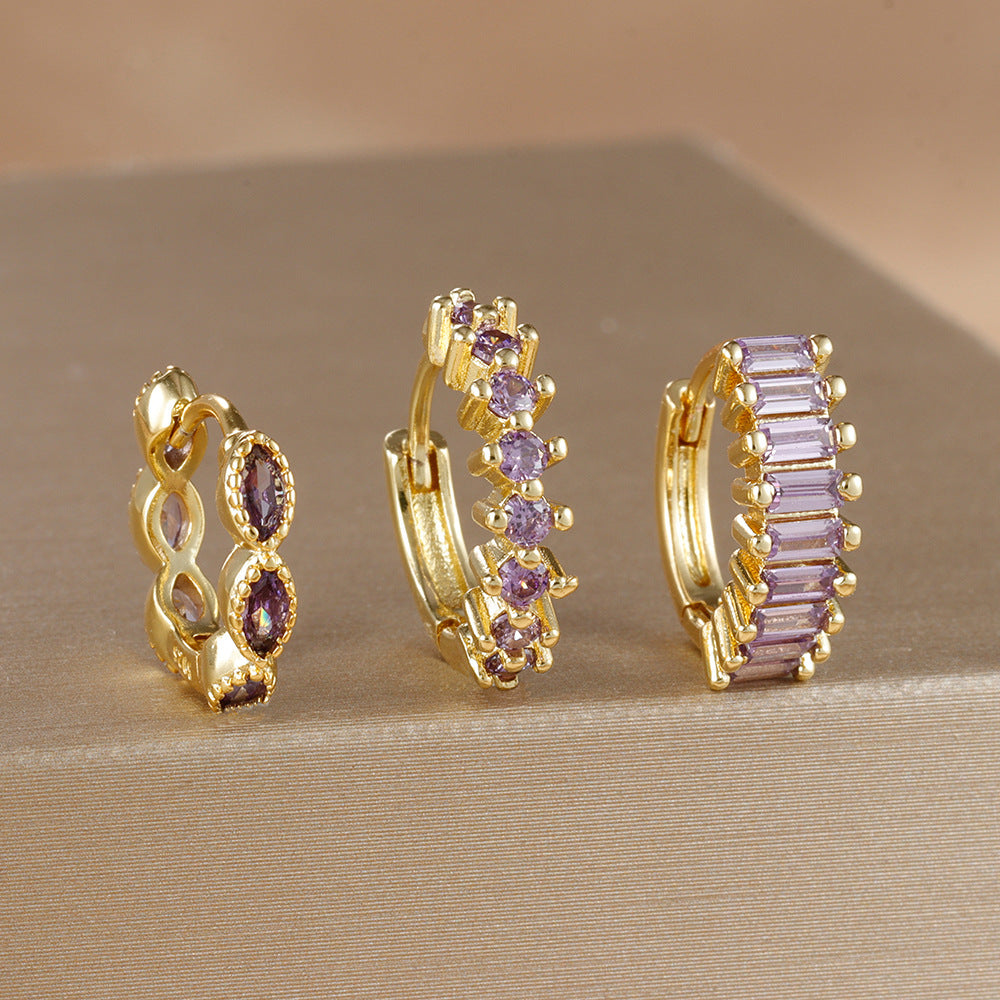 Multi-color Zircon Ear Hoop Set, Popular Fashion Trendy Exquisite Ins-style New Earrings