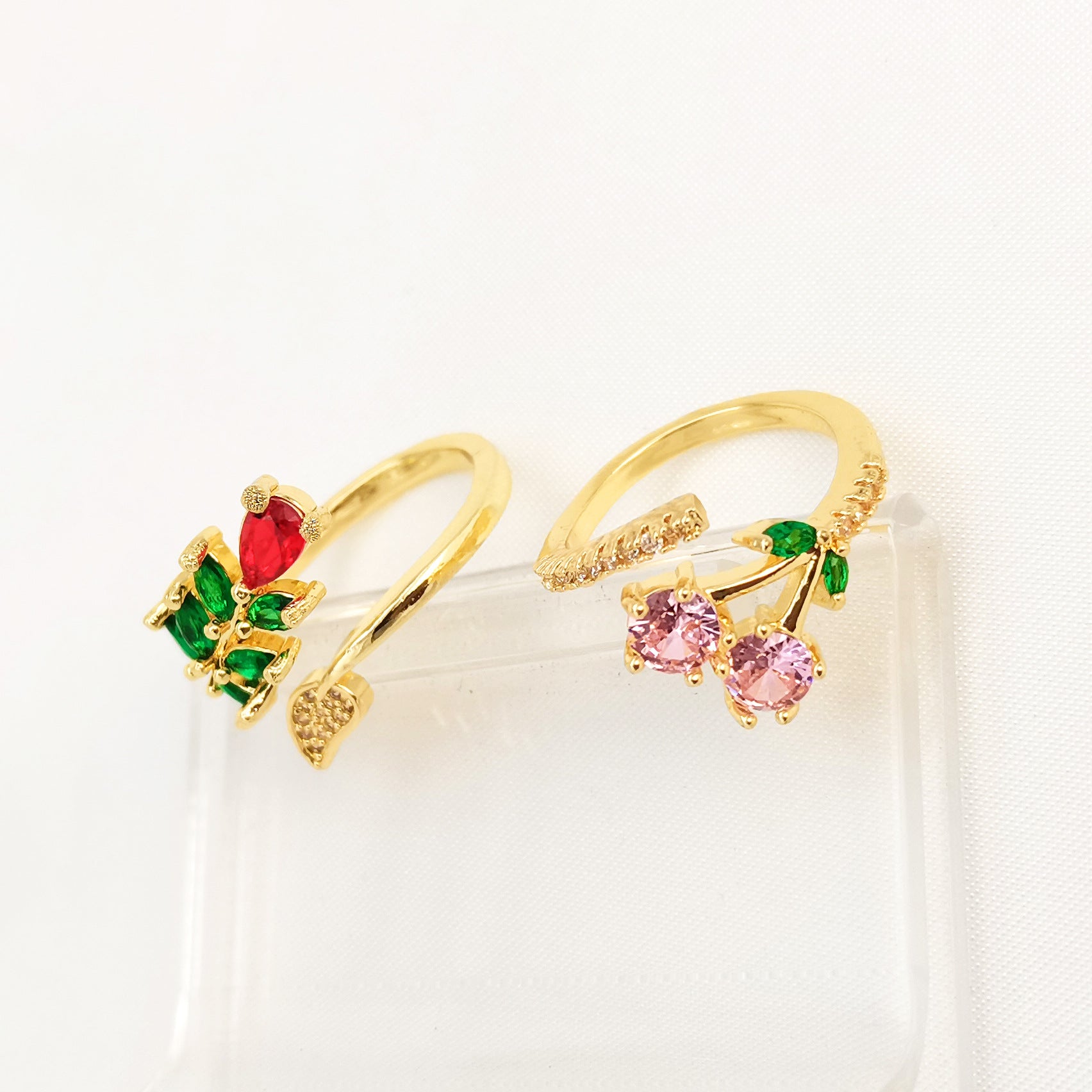 Affordable Luxury Fashion Copper-plated Gold Zircon Leaf Geometric Open Ring For Women