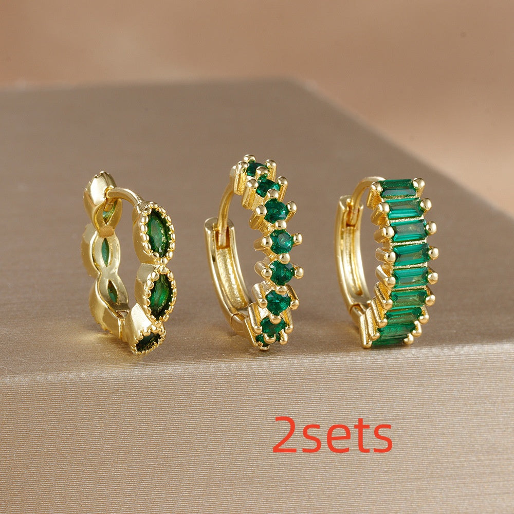 Multi-color Zircon Ear Hoop Set, Popular Fashion Trendy Exquisite Ins-style New Earrings