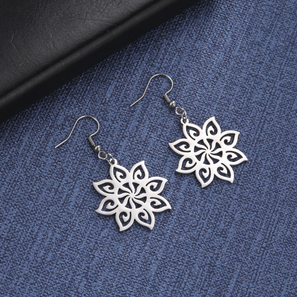 Stainless Steel Eight-petal Flower Necklace Ear Hook Set