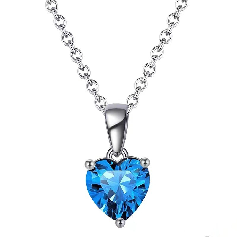 Women's Colorful Heart Gemstone Necklace, Birthday Stone 3A Zircon