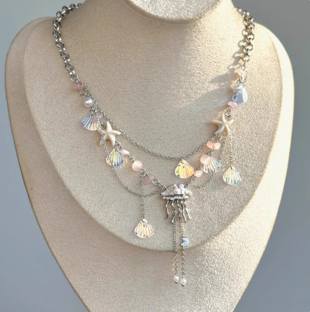 Deep-sea Jellyfish Frosted Necklace And Earrings